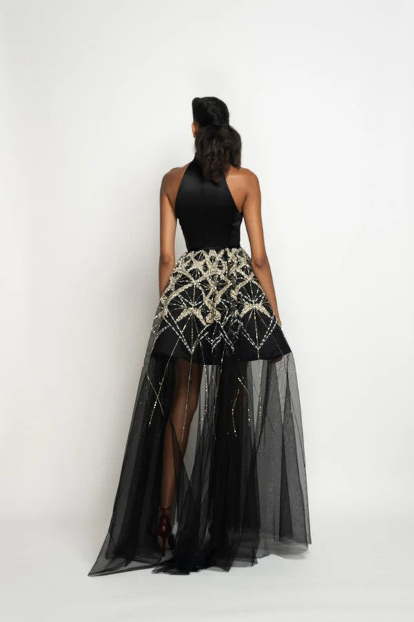 Onyx Satin Halter Dress