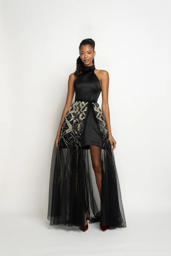Onyx Satin Halter Dress