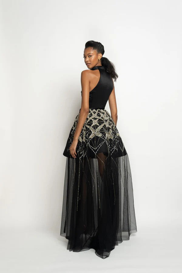 Onyx Satin Halter Dress