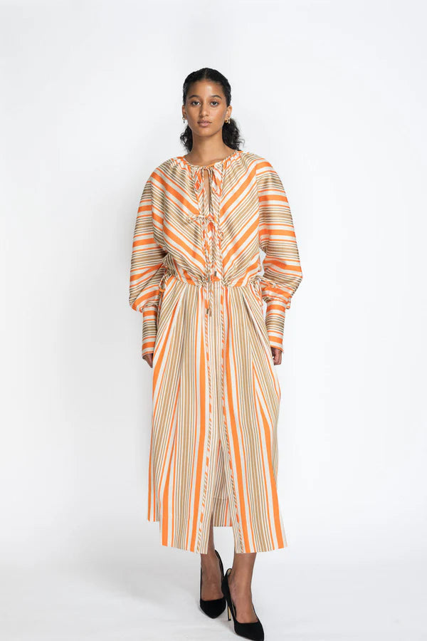 Striped Twill Kimono Tunic Dress