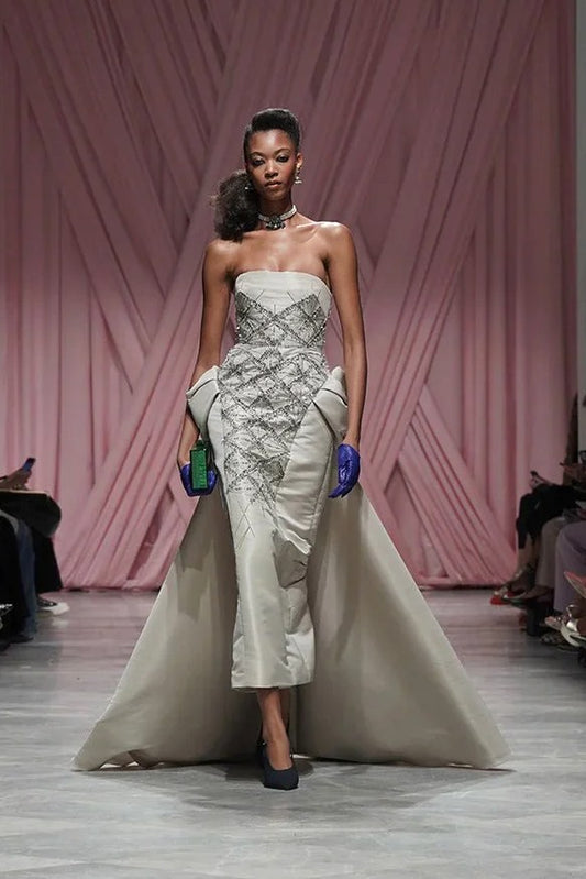 Stone Faille Strapless Gown