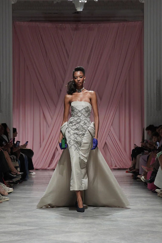 Stone Faille Strapless Gown