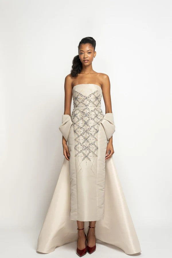 Stone Faille Strapless Gown