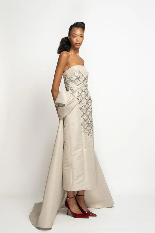 Stone Faille Strapless Gown