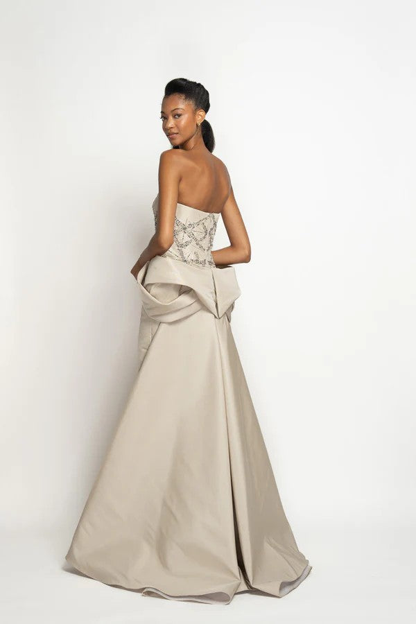 Stone Faille Strapless Gown