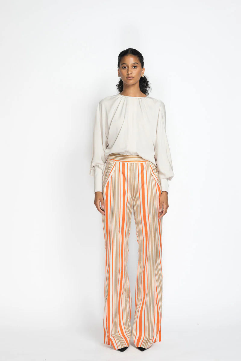 Striped Twill Front Pleat Trousers