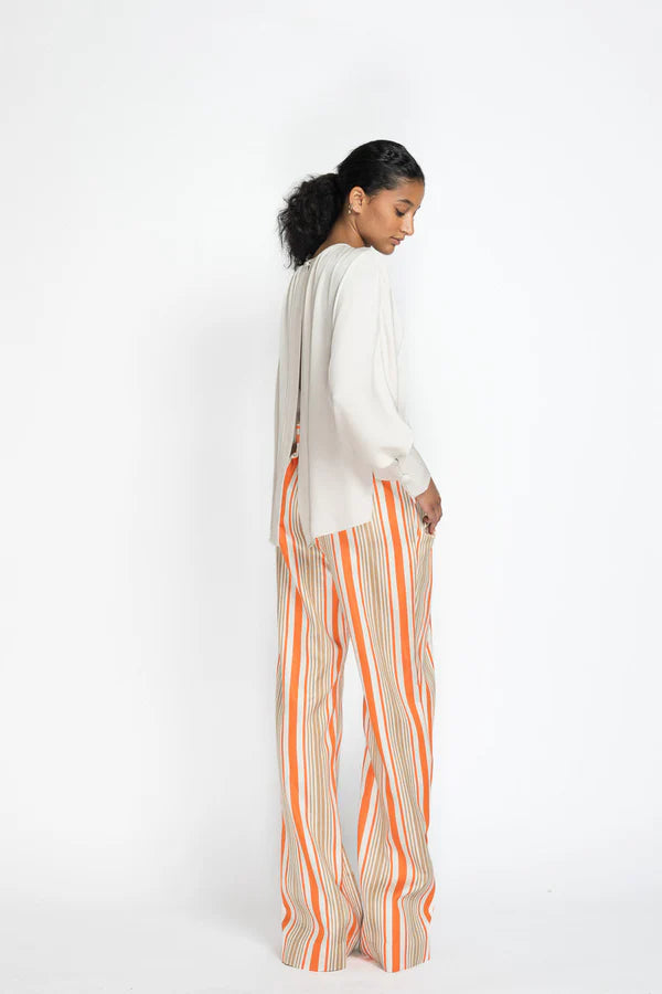 Striped Twill Front Pleat Trousers