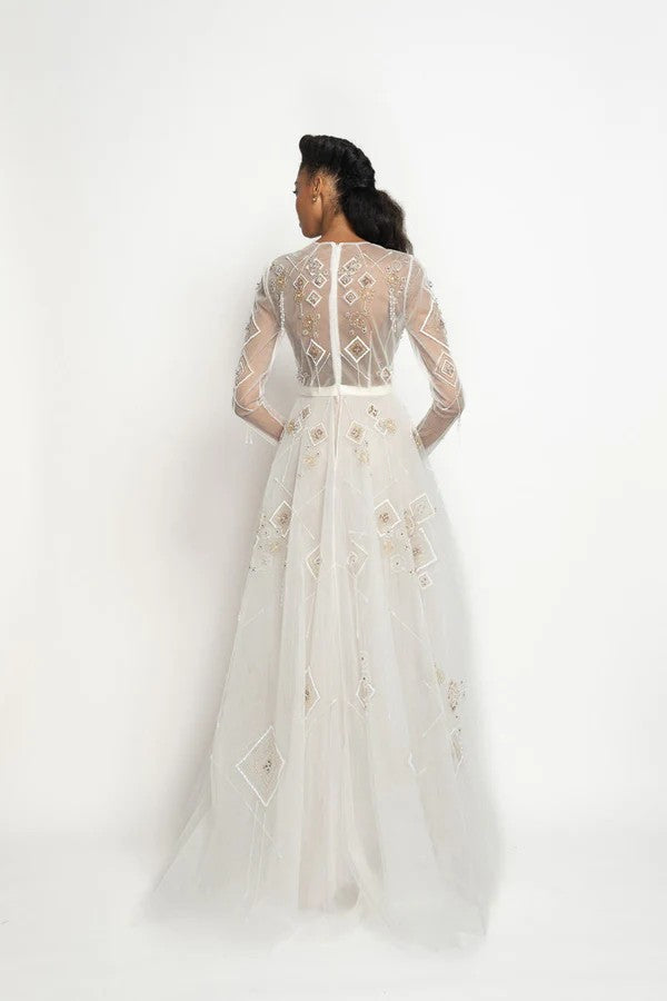 Ivory Embroidered Tulle Gown