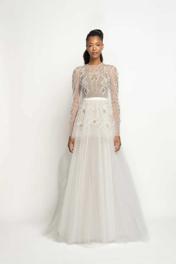 Ivory Embroidered Tulle Gown