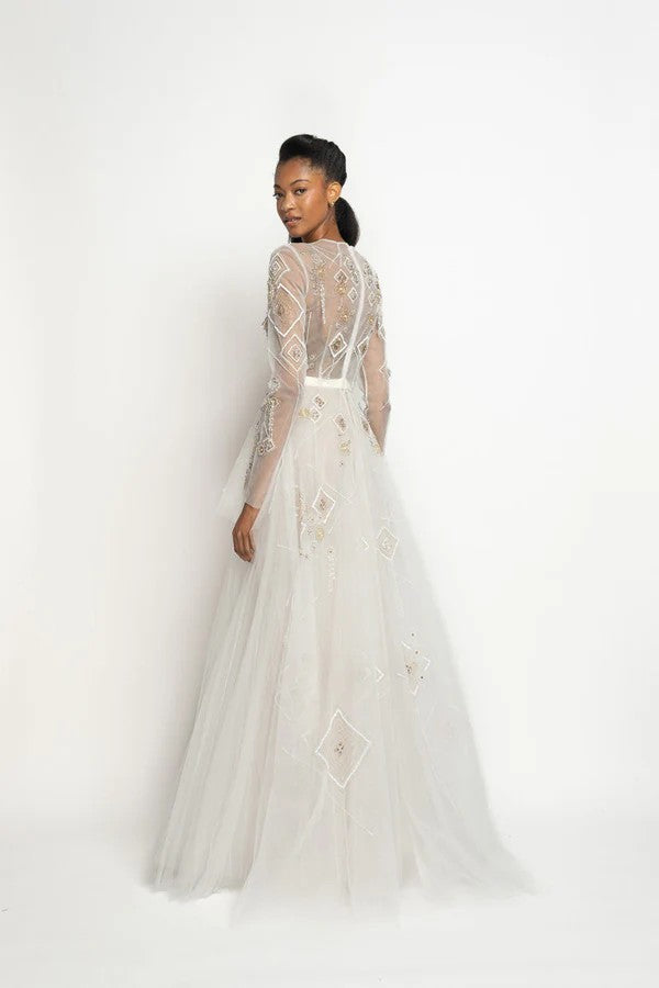 Ivory Embroidered Tulle Gown