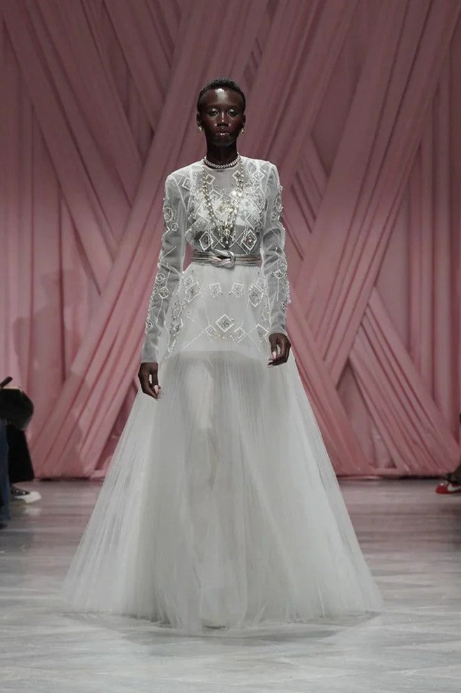 Ivory Embroidered Tulle Gown