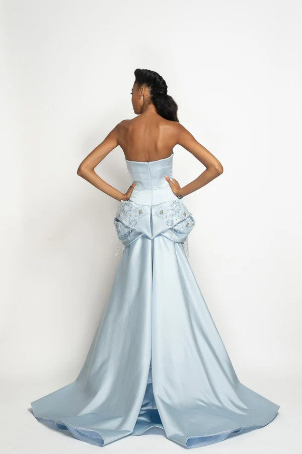 Aqua Satin Strapless Gown