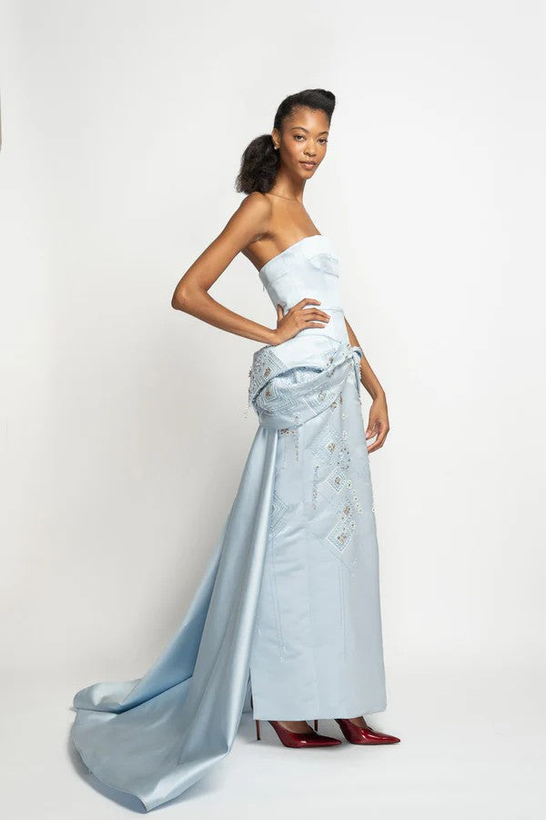 Aqua Satin Strapless Gown