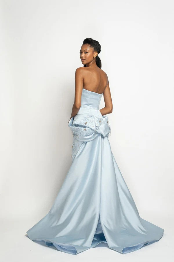 Aqua Satin Strapless Gown