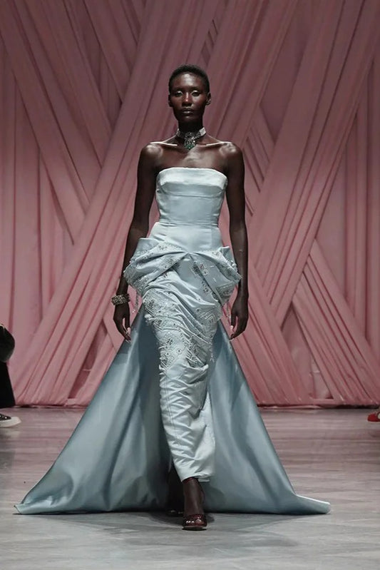 Aqua Satin Strapless Gown