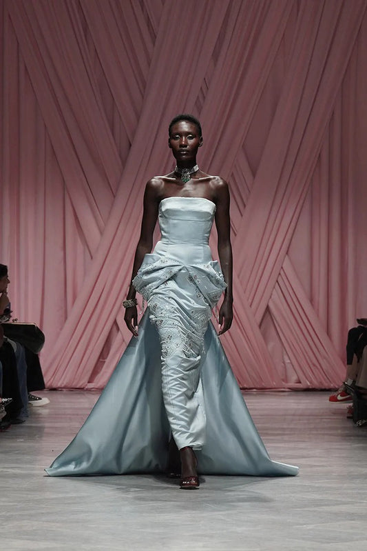 Aqua Satin Strapless Gown