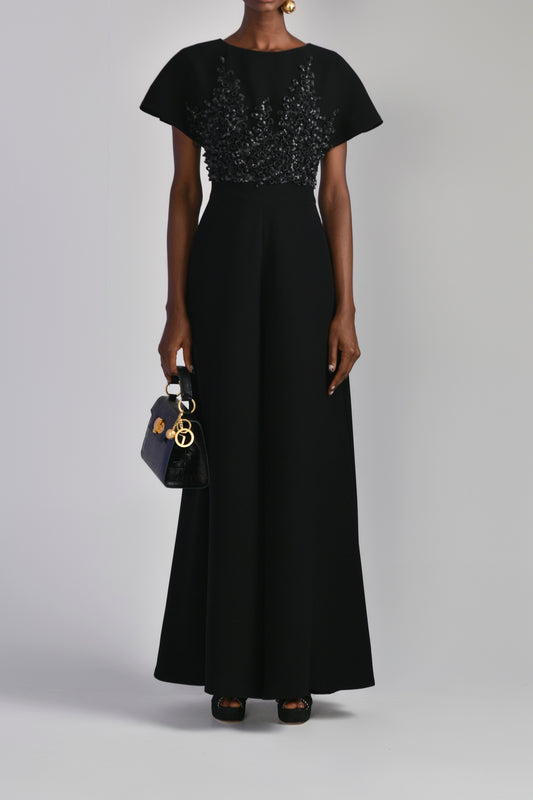 Embroidered Canton Crepe Jumpsuit
