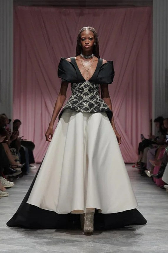 Moulded Sleeve Peplum Gown