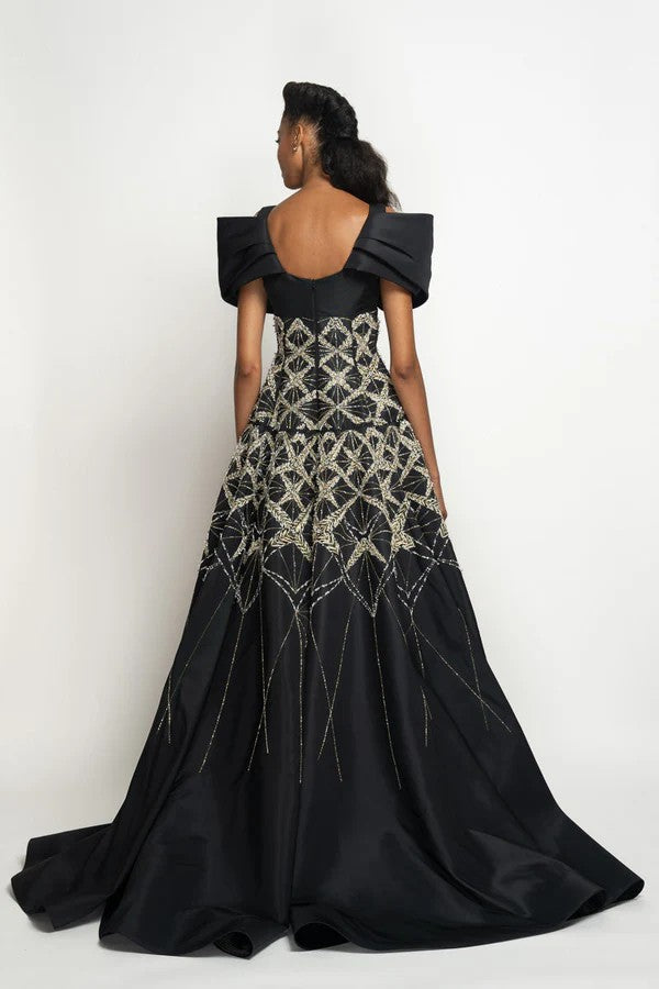 Moulded Sleeve Peplum Gown