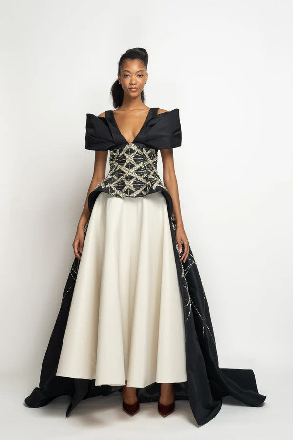 Moulded Sleeve Peplum Gown