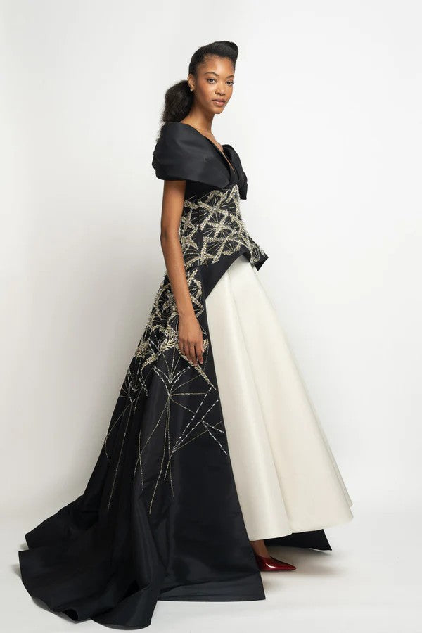 Moulded Sleeve Peplum Gown