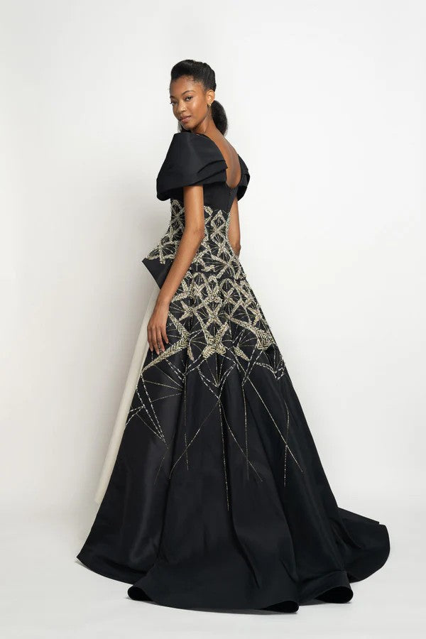 Moulded Sleeve Peplum Gown