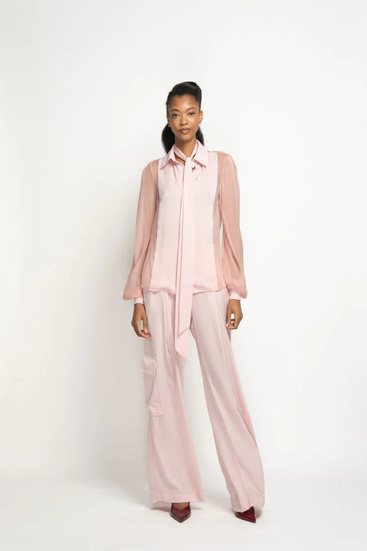 Blossom Pink Satin Crepe Cargo Trousers