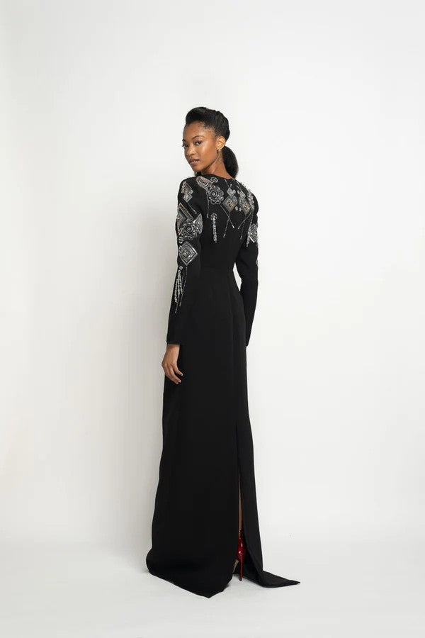 Onyx Cady Column Gown