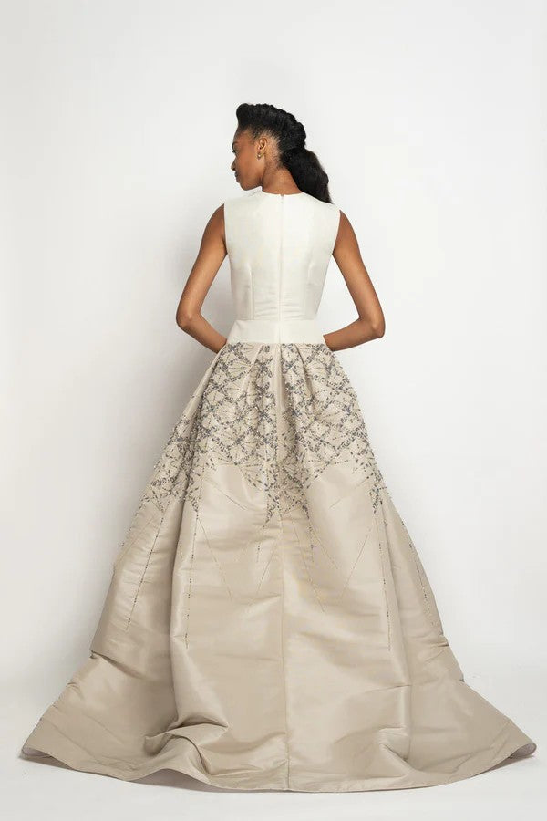 Ivory and Stone Faille Ball Gown