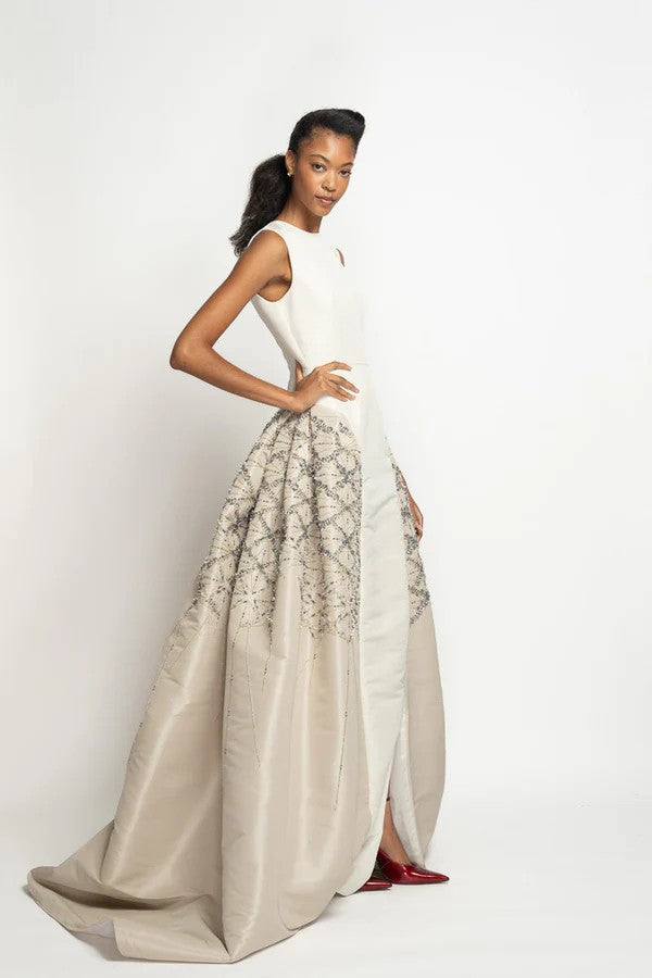 Ivory and Stone Faille Ball Gown