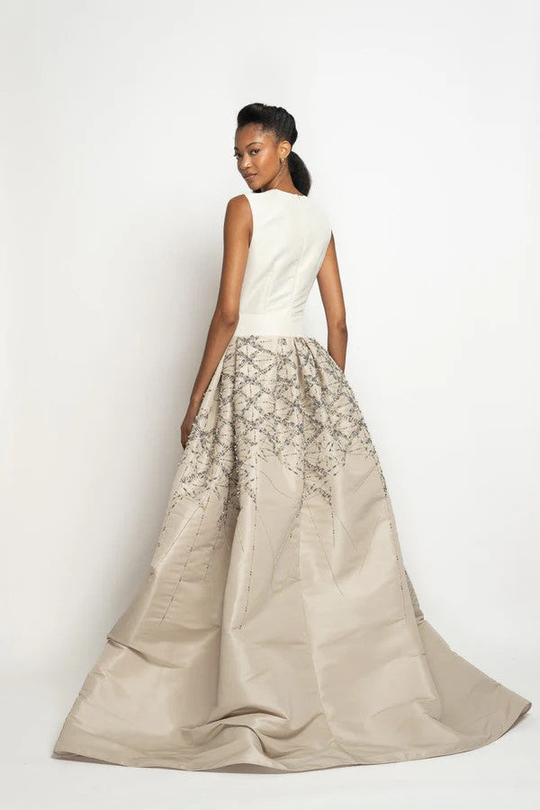 Ivory and Stone Faille Ball Gown