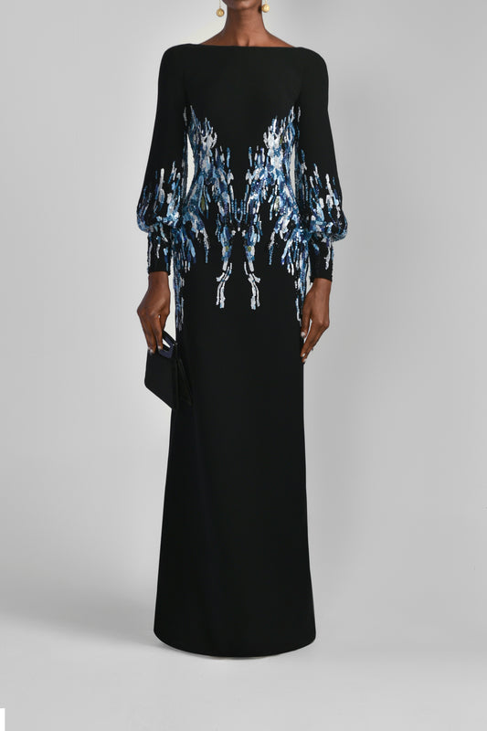 Canton Crepe Beaded Gown