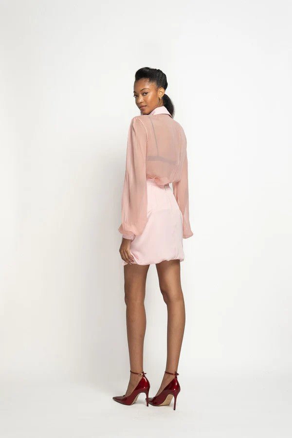 Blossom Pink Satin Crepe Mini Sari Skirt