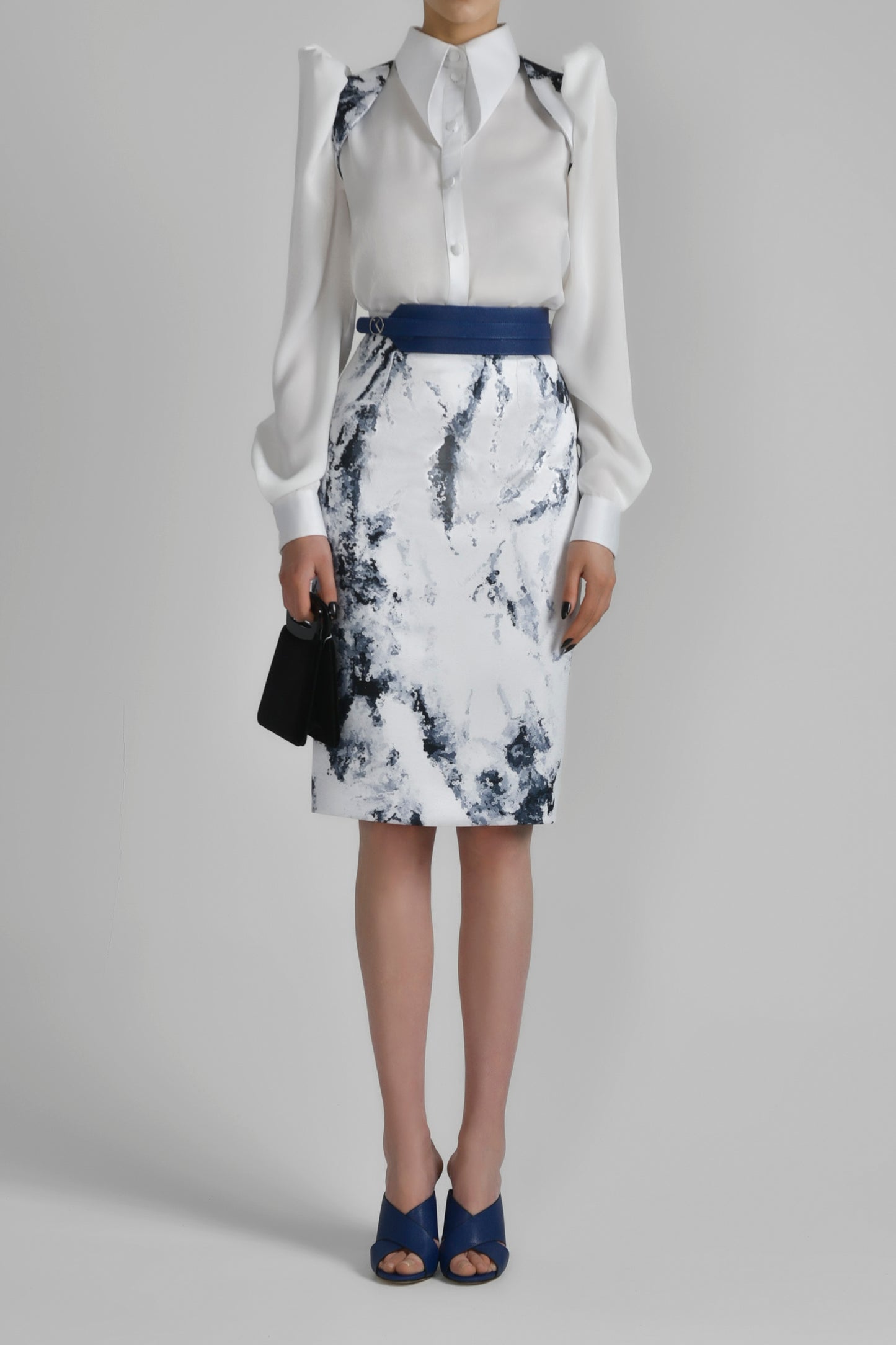 Silk Shirt with Mikado Piqu? Skirt