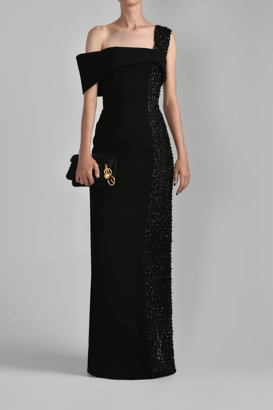 Asymmetrical Canton Crepe Gown