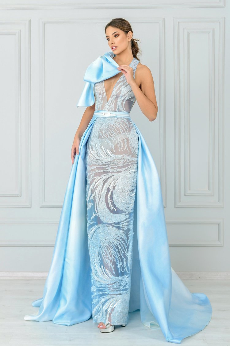 Sleeveless Column Gown with Overskirt