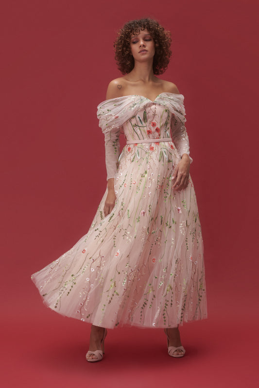 Off the Shoulder Bustier Floral Lace Dress