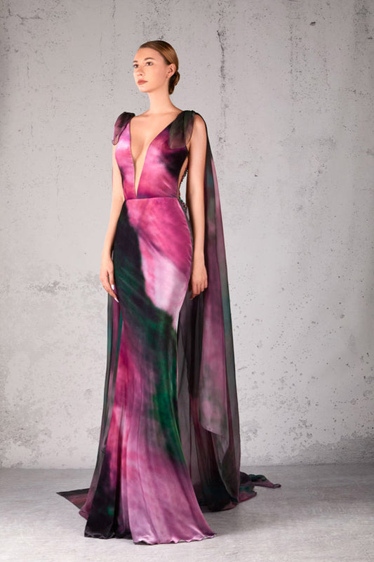 Shoulder Draped Fit and Flare Gown