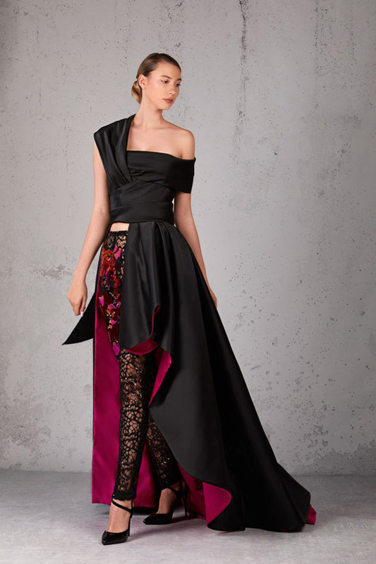 Draped Shoulder Half Split Gown
