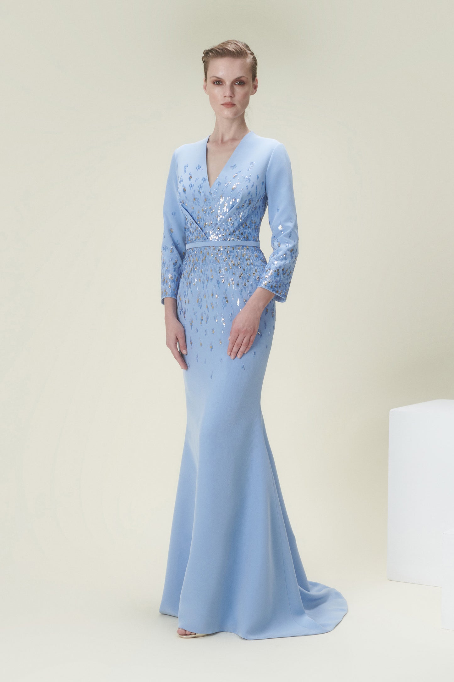 Embellished Mermaid Crepe Gown