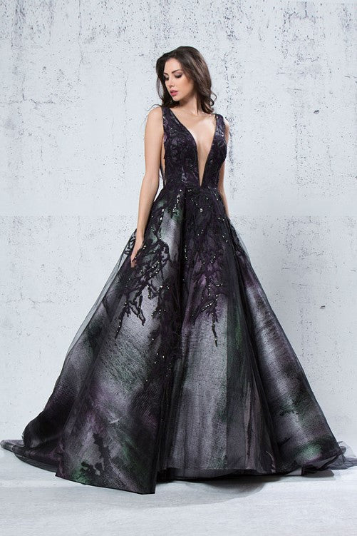 Plunging Neck Ball Gown