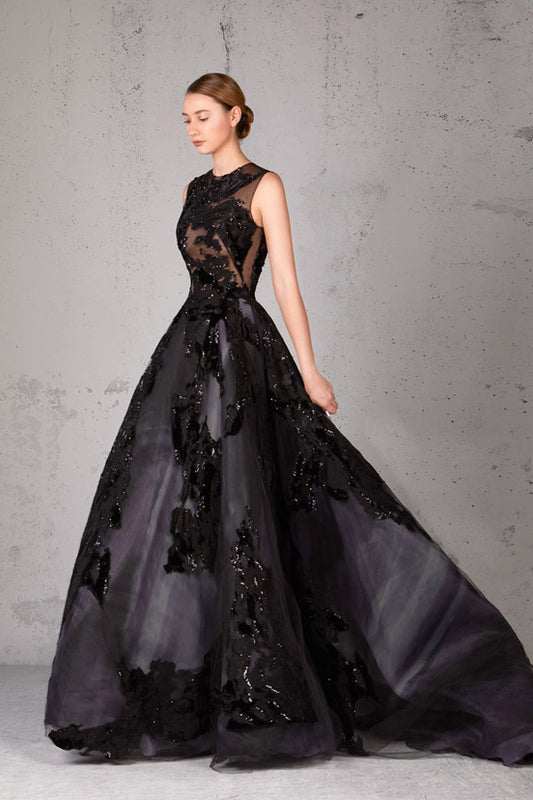 Embellished Jewel Neck A-Line Gown