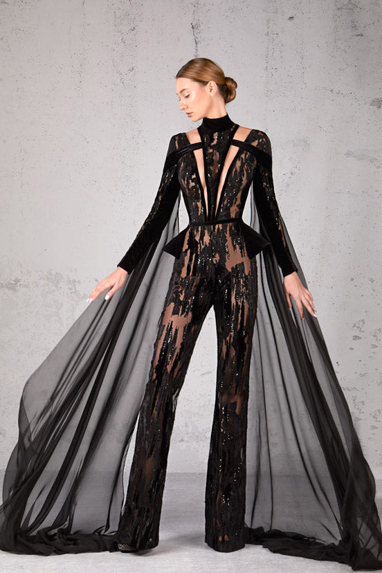 Cape Sleeve Embellished Jumpsuit