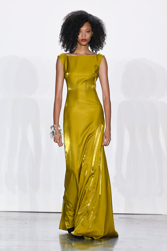 Metal Twill Evening Gown