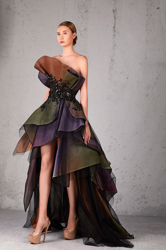 Strapless Embellished High-Low  Gown