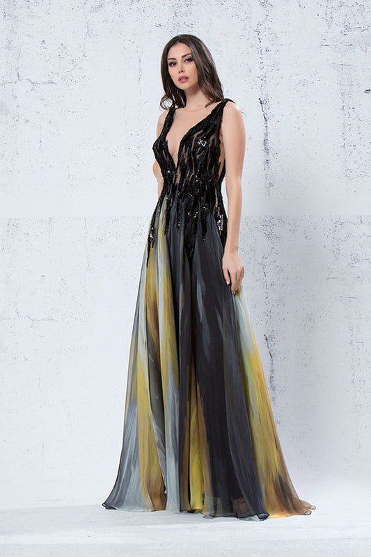 Sleeveless Pleated Embellished Gown
