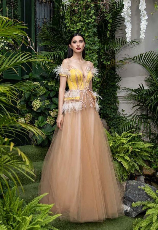 Illusion Neck Embroidered Gown