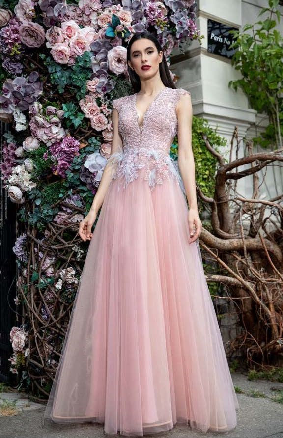 Embroidered Cap Sleeve Gown