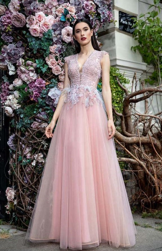 Embroidered Cap Sleeve Gown