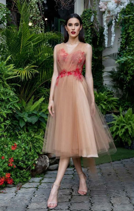 Sleeveless Embroidered Tulle Midi Dress